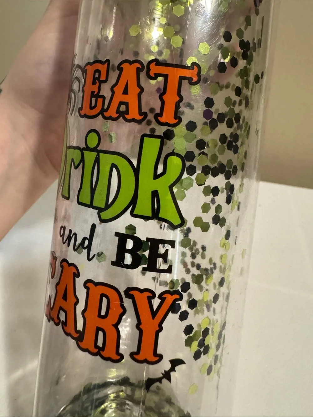 Halloween “Eat Drink and Be Scary” Sequin Plastic Cup